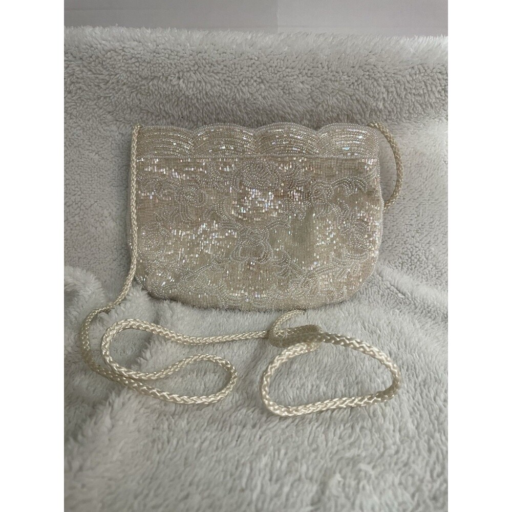 Vintage LA REGALE LTD Cream Ivory Fancy Sequin Beaded Handmade Evening Bag Macau
